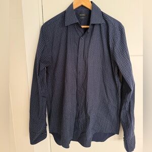 Pedro Del Hierro Men's Blue Patterned Button-Up Shirt (tailored fit)